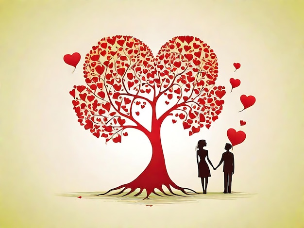 Man Woman and Love Tree Vector Romantic Couple Illustration