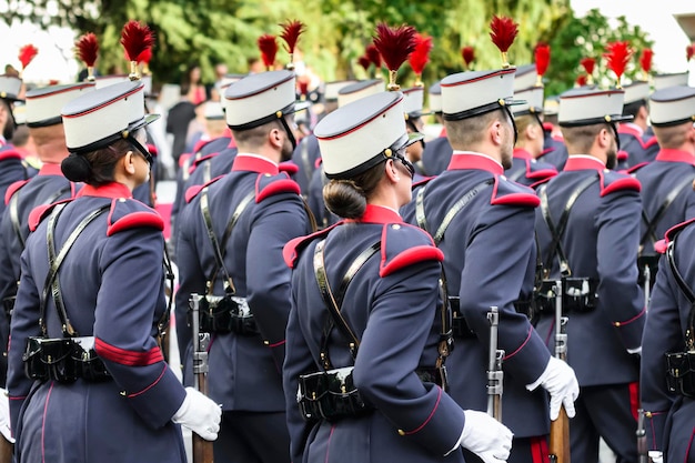 man and woman in military parade