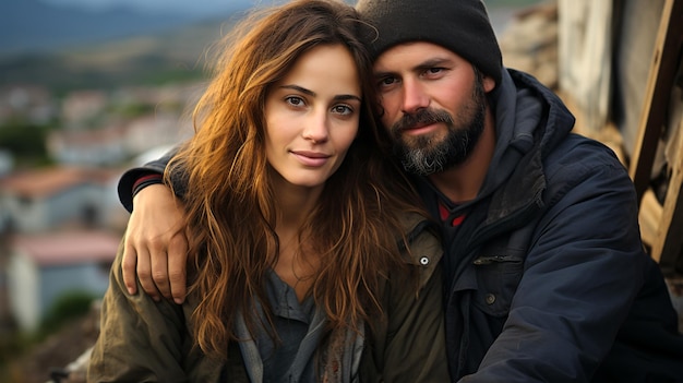 A man and a woman in outerwear on a cloudy autumn day the concept of depression