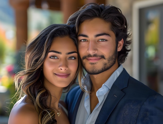 Photo a man and woman pose for a photo with the date on the left