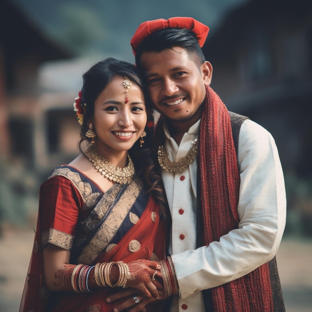 A man and woman pose for a picture with the word love on their shirt.