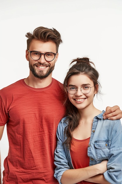 Photo a man and woman posing for a photo with glasses on