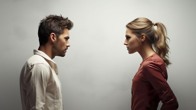 Man and a woman in a quarrel Conflicts between husband and wife Concept of divorce