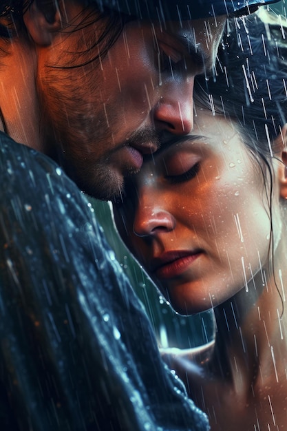 A man and woman in the rain