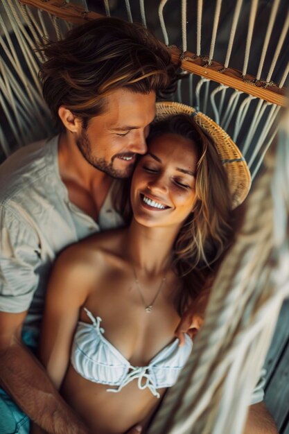 Man and Woman Relaxing in Hammock