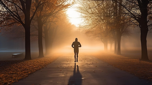 Man and woman running as fitness sport in an autumn