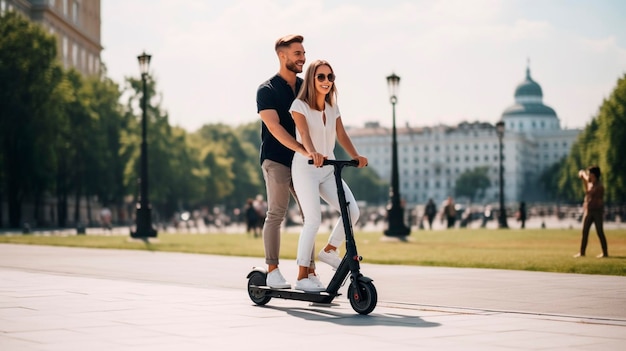 Man and woman on scooter Generative Ai