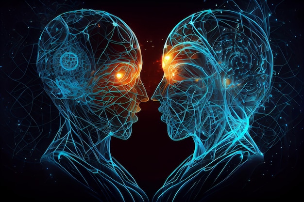 Man and woman silhouettes at abstract cosmic background Human souls couple in love Astral body esoteric and spiritual life concept generative AI