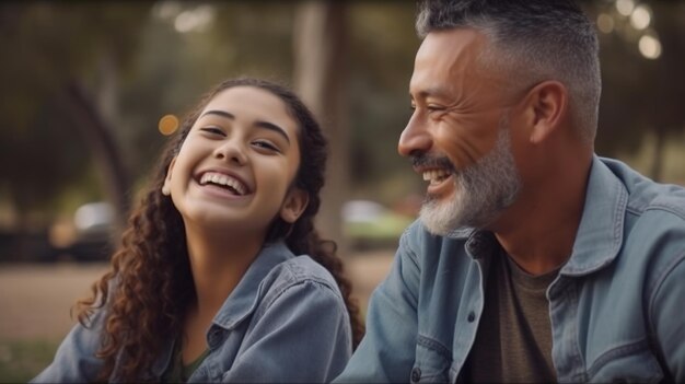 A man and a woman sit on a bench and smile at the camera.