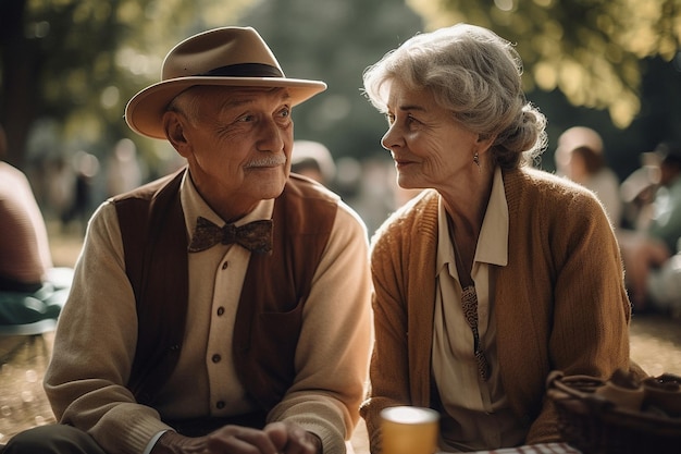 A man and a woman sit at a table and look at each other