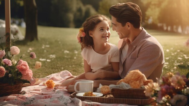 A Man and a Woman Sitting on a Blanket in a Park