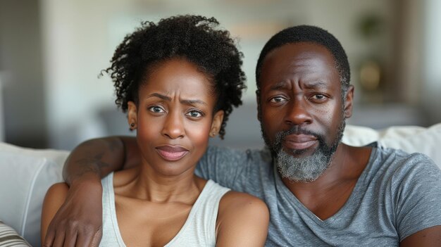 Photo man and woman sitting on couch together