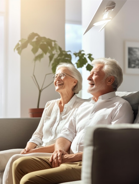 a man and woman sitting on a couch