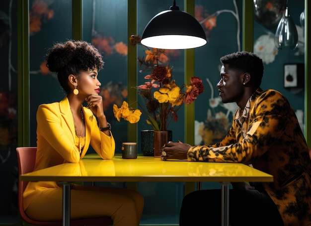 Photo man and woman sitting at table