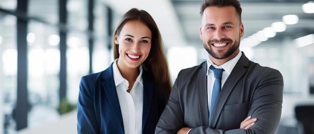 Photo a man and woman smile and smile in a suit