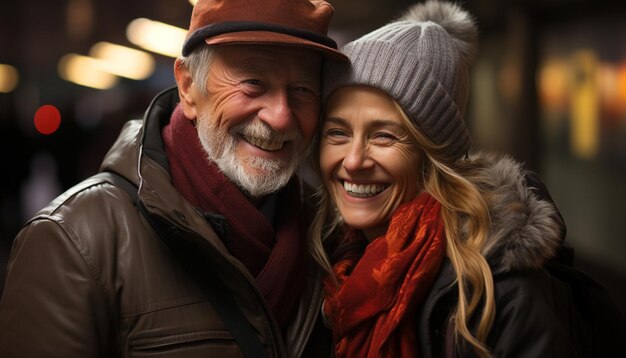 Premium AI Image | a man and woman smile and smile together in a city.