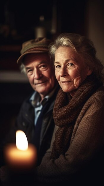 A man and woman stand in front of a fireplace with a lit candle