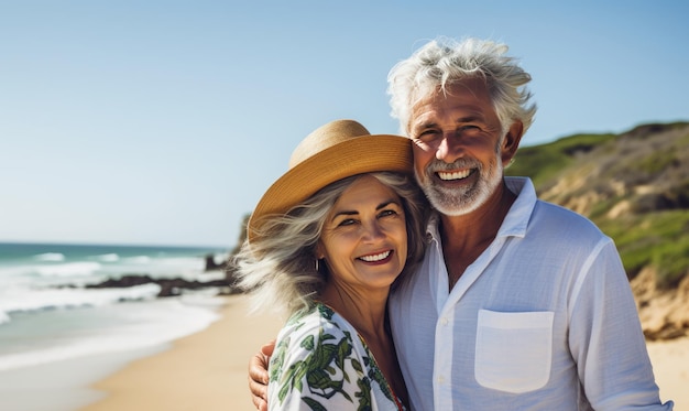 A man and a woman standing on a beach next to the ocean