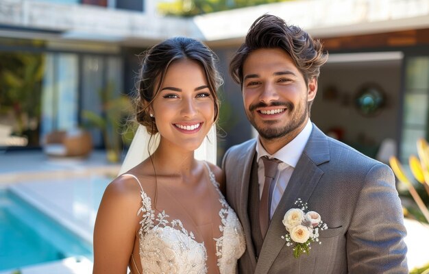 Man and Woman Standing by Swimming Pool