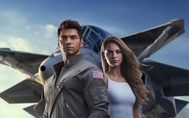 Man and Woman Standing in Front of Airplane