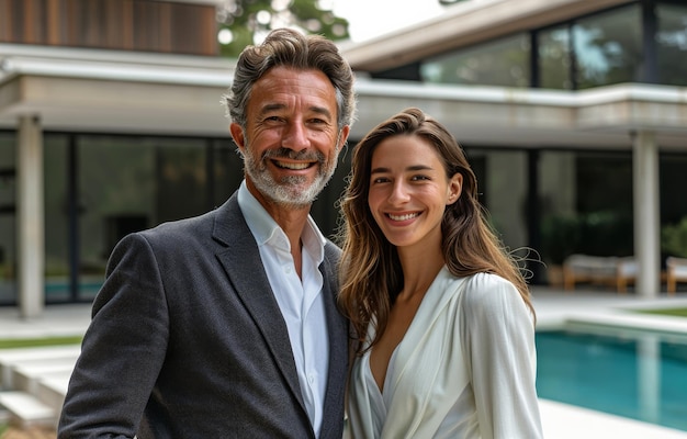 A Man and a Woman Standing Next to a Pool