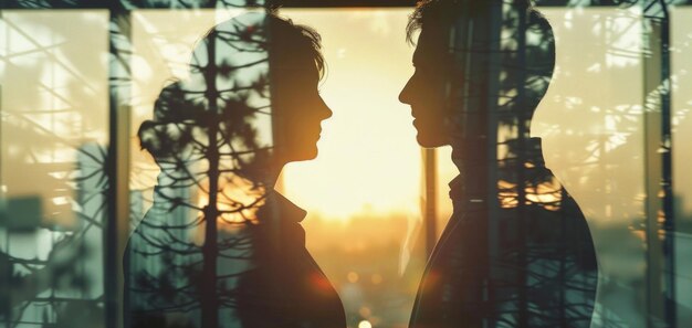 Photo a man and a woman standing together by a window ideal for illustrating relationships and togetherness