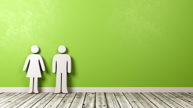 Man and Woman Symbol on Wooden Floor Against Wall