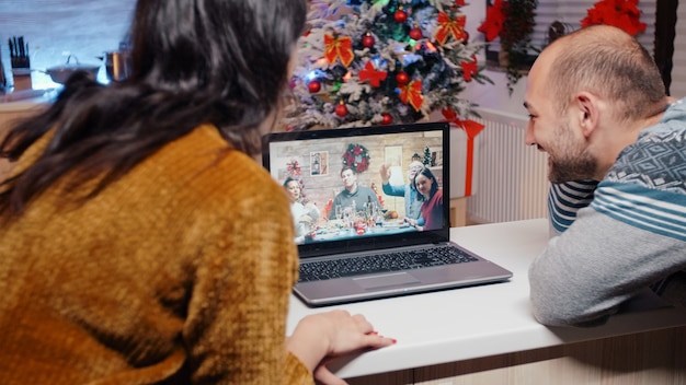 Man and woman using video call communication