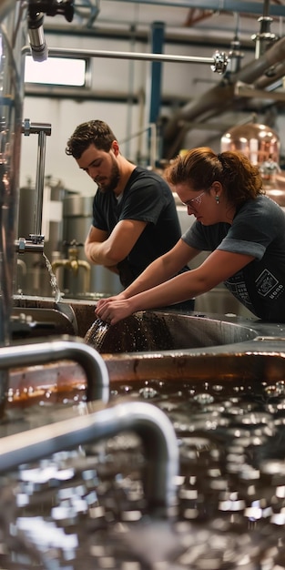 a man and a woman washing their hands in a sink