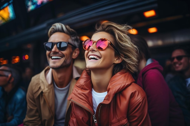 Photo a man and a woman wearing sunglasses on concert