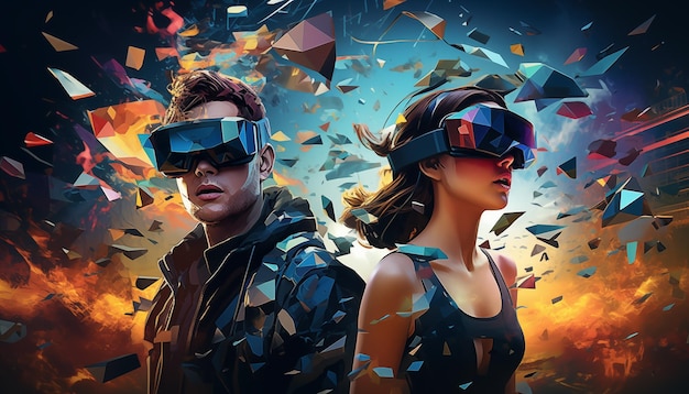 Man and woman wearing vr glasses