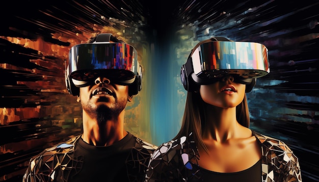 Man and woman wearing vr glasses