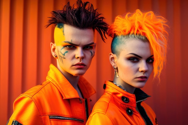 A man and a woman with orange hair and orange hair are posing for a photo