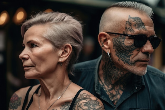 A man and woman with tattoos on their arms