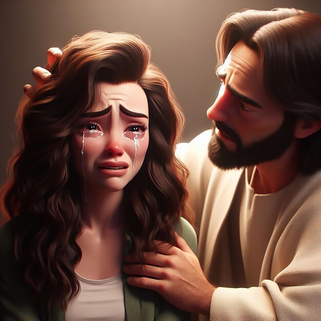 A man and woman with tears on their face