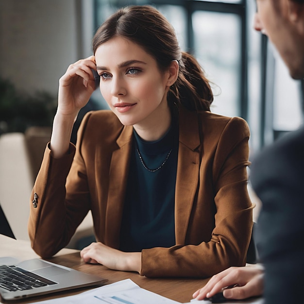 man and woman at work in office