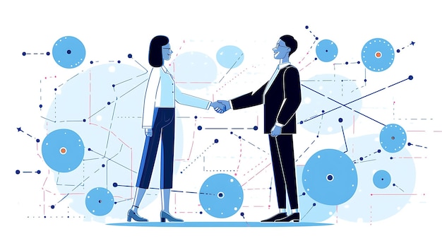 Photo man and women shaking hands after an interview with bi data blue connections