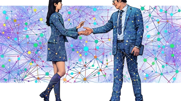 Photo man and women shaking hands after an interview with bi data blue connections