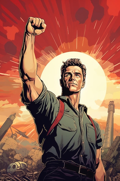 Man worker design with one hand in the air in the form of a fist