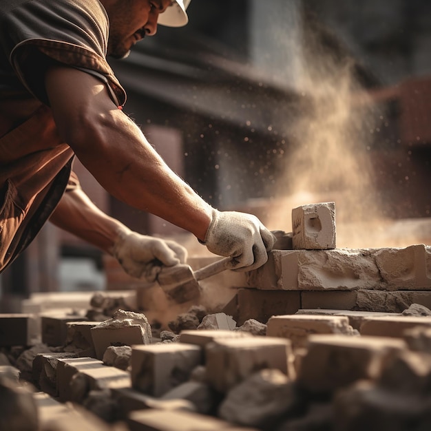 a man working on a brick made by a man