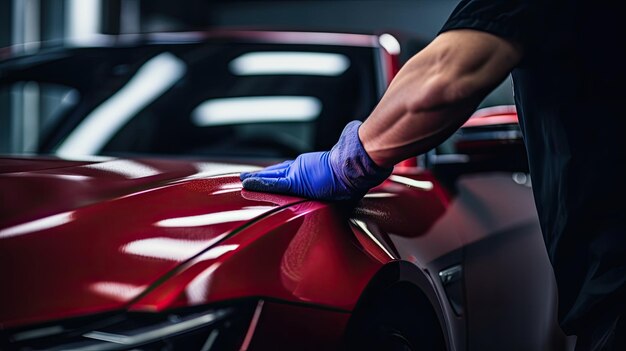 Photo a man working car detailing and coating car