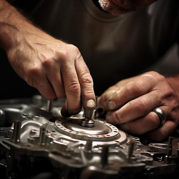 Photo a man working on a car engine with the number 8 on it.