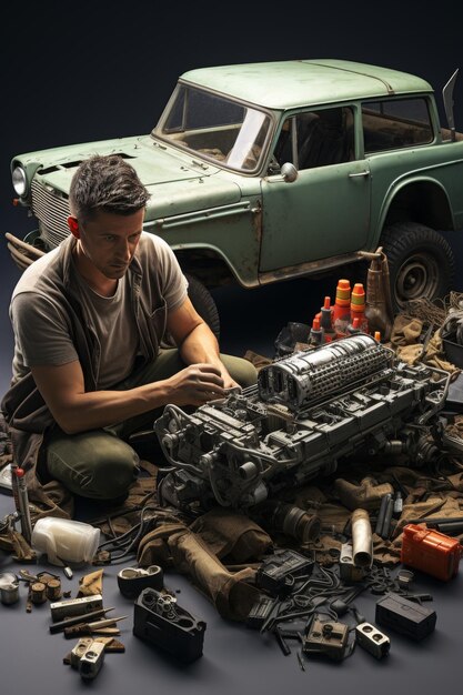 Man Working on Car Engine