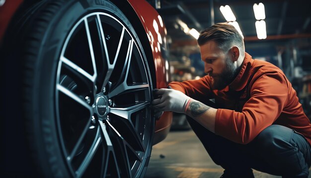 A man working on a car wheel