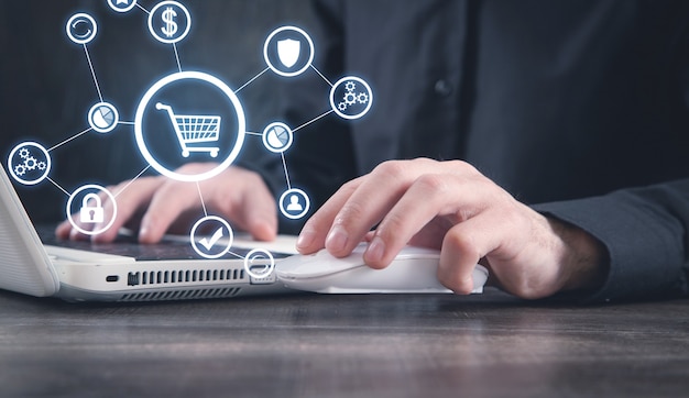 Man working in computer. Online Shopping