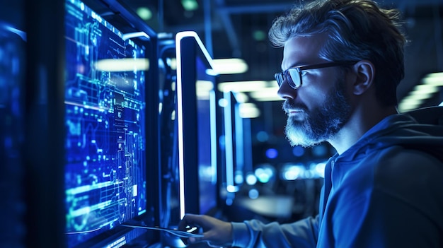 A man working on a computer screen