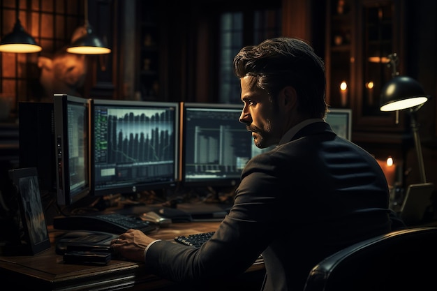 Man Working at Desk With Computer