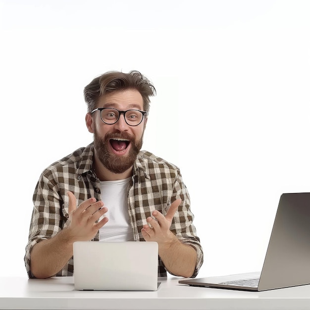 Man Working at Desk With Laptop