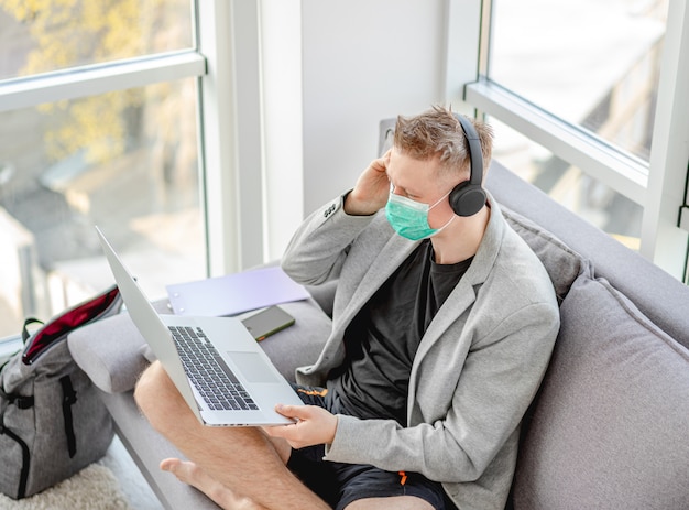 Man working distantly during pandemic