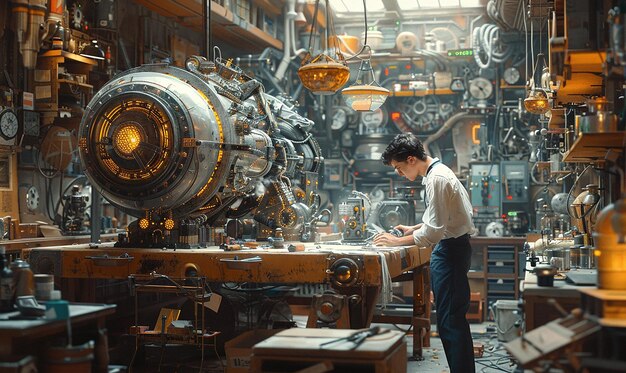 Photo a man working in a factory with a machine that says  pans